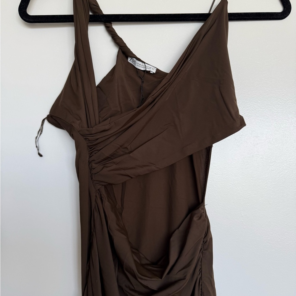 Zara CUT OUT RUCHED DRESS brown - Picture 3 of 5
